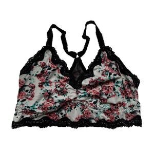 TORRID Floral & Skulls Black Lace Bralette Size 0 / Large White Pink Green